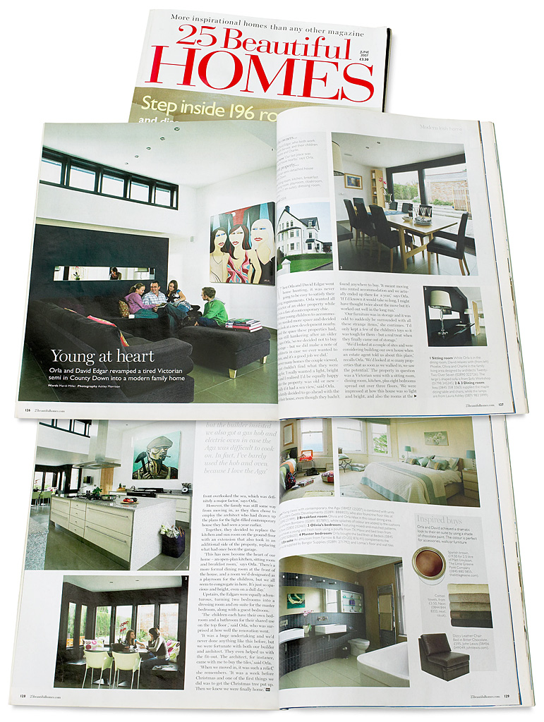 Pages 126 to 129 in the June 2007 issue of 25 Beautiful Homes magazine featuring Orla and David Edgar's Victorian semi-detached house in the County Down town of Donaghadee.