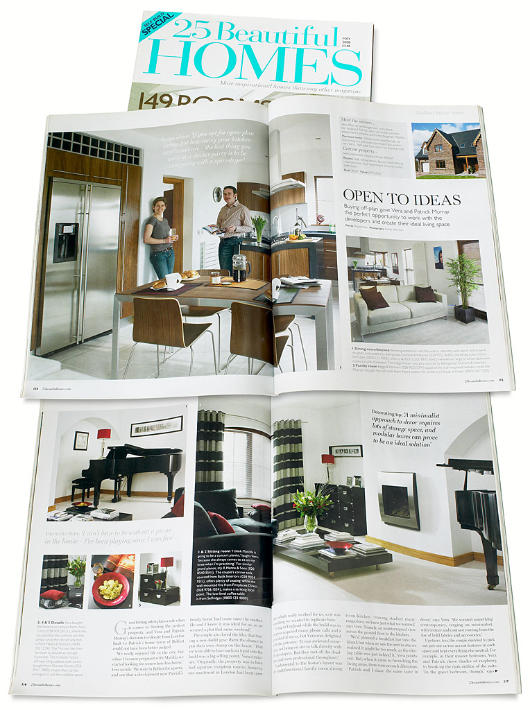 Pages 114 to 117 in the May 2008 issue of 25 Beautiful Homes magazine - featuring Vera & Patrick Murray's new bulid semi in Belfast.