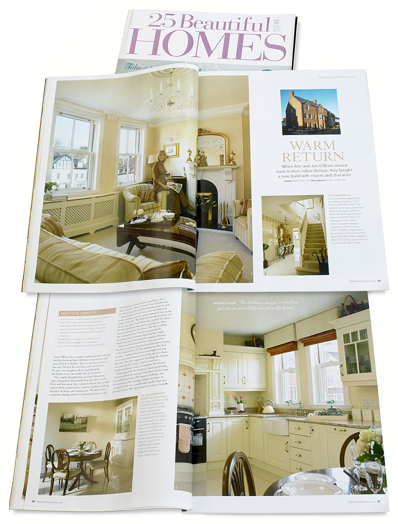 Pages 48 to 52 in the May 2009 issue of 25 Beautiful Homes magazine - featuring Ann & Jim O'Brien's Townhouse in Belfast.
