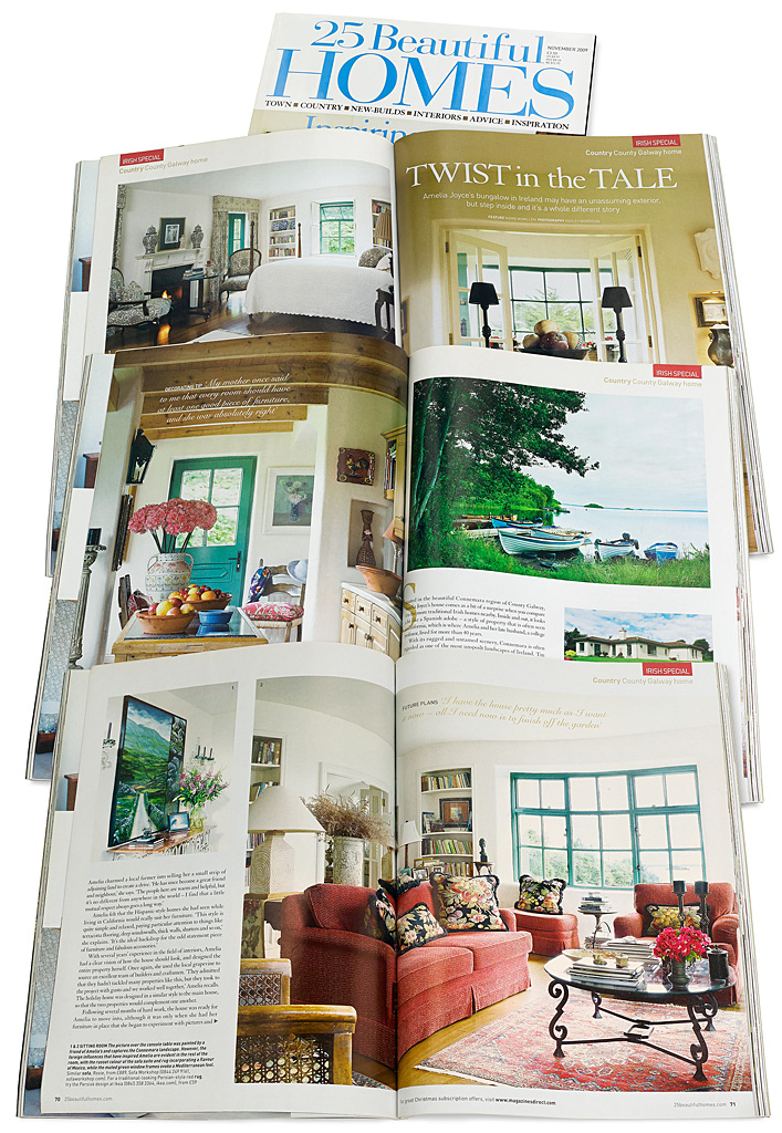 Pages 68 to 72 in the November 2009 issue of 25 Beautiful Homes magazine - featuring Amelia Joyce's cottage near Oughterard in County Galway by Ashley Morrison and Marie McMillen.