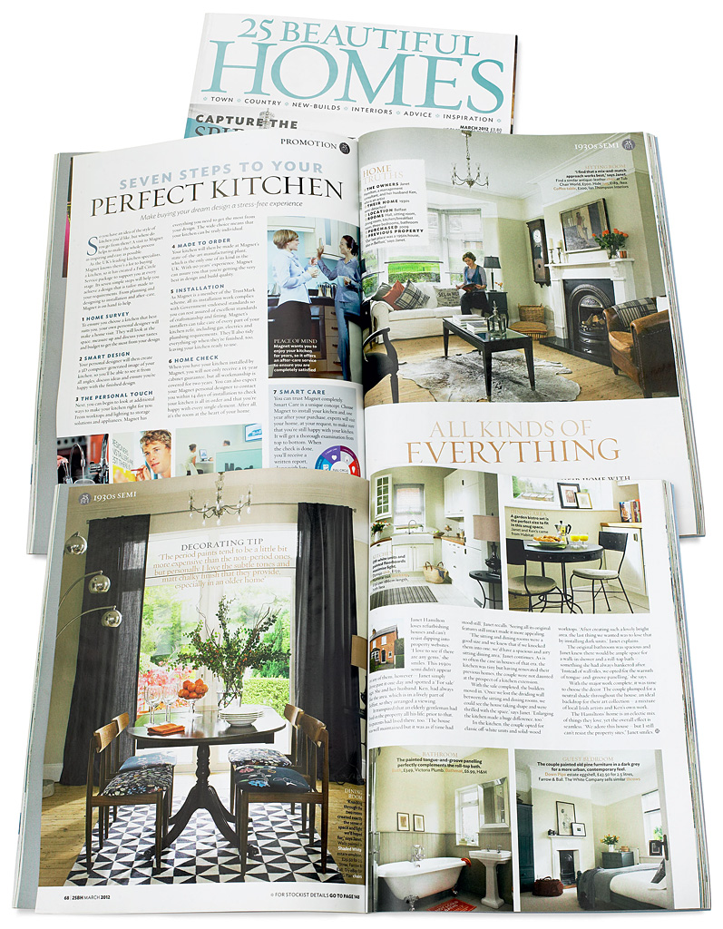Pages 67 to 69 in the March 2012 issue of 25 Beautiful Homes magazine featuring Janet & Ken Hamilton's 1930’s semi in Belfast.
