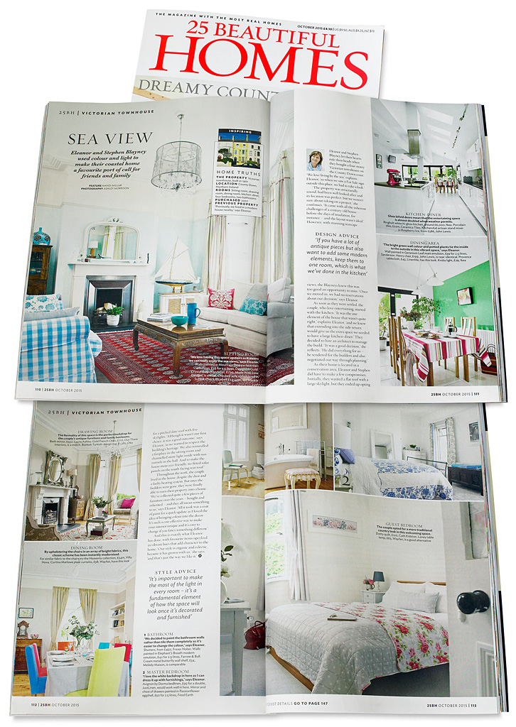 Pages 110 to 113 in the October 2015 issue of 25 Beautiful Homes magazine - featuring Eleanor & Stephen Blayney's mid terrace called 'Marathon' in the County Down coastal town of Donaghadee.