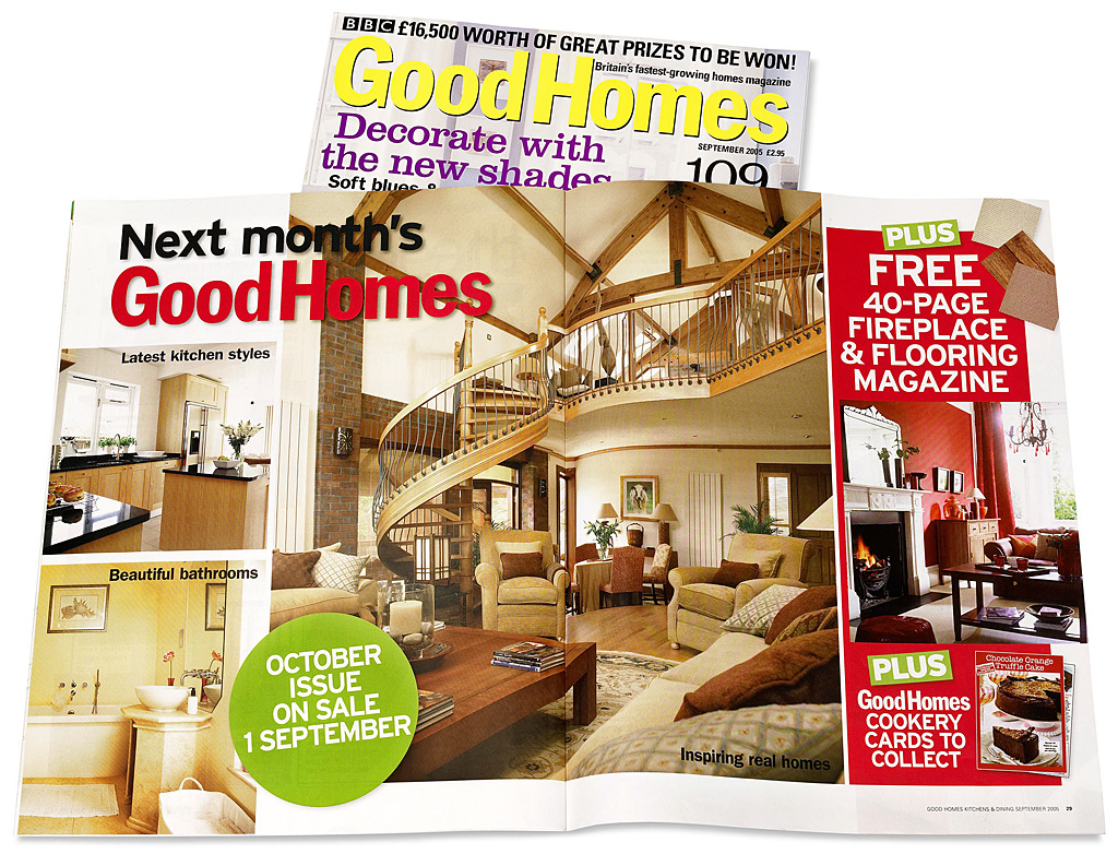 Pages in the September 2005 issue of BBC Good Homes magazine showing that Elsie and John Armstrong's modern detached house near Dunadry in County Antrim would be in next month's issue.