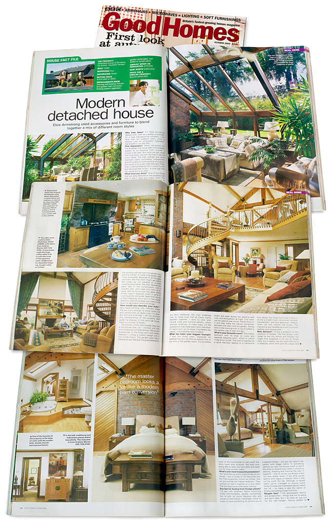 Pages 102 to 110 in the October 2005 issue of BBC Good Homes magazine featuring Elsie and John Armstrong's modern detached house near Dunadry in County Antrim.