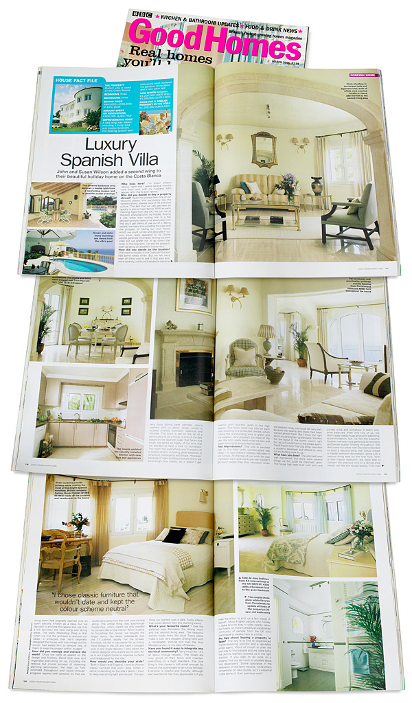 Pages 116 to 120 in the March 2006 issue of BBC Good Homes magazine featuring John and Susan Wilson's modern Spanish villa in Javea on the Coata Blanca.