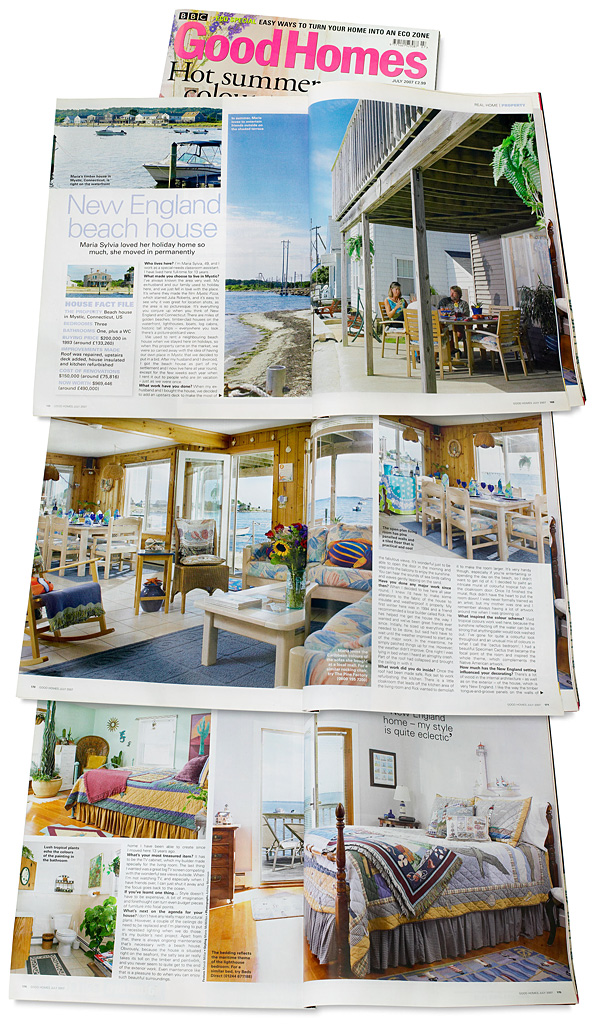 Pages 168 to 175 in the July 2007 issue of BBC Good Homes magazine featuring Rick Dean & Maria Sylvia's beach house called the 'Sea Shells' in the New England town of Mystic.