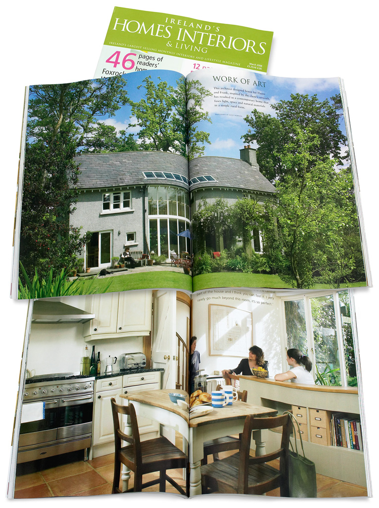 Pages 120 to 132 in the March 2008 issue of Ireland's Homes Interiors & Living magazine featuring Elaine and Frank Lindsay's modern family home near Carrickfergus in County Antrim.