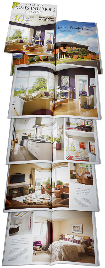 The cover plus pages 66 to 79 in the May 2017 issue of Ireland's Homes Interiors and Living magazine featuring Anna and Jamie McMinnis' contemporary detached house which overlooks the County Down town of Holywood and Belfast Lough.