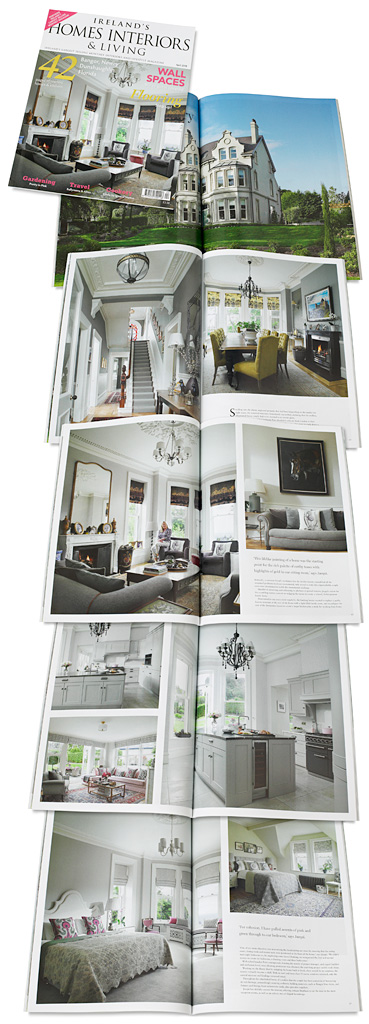 The cover plus pages 58 to 69 in the April 2019 issue of Ireland's Homes Interiors and Living magazine featuring Jacqui and Peter Kirk's Victorian rectory in the County Down town of Bangor.