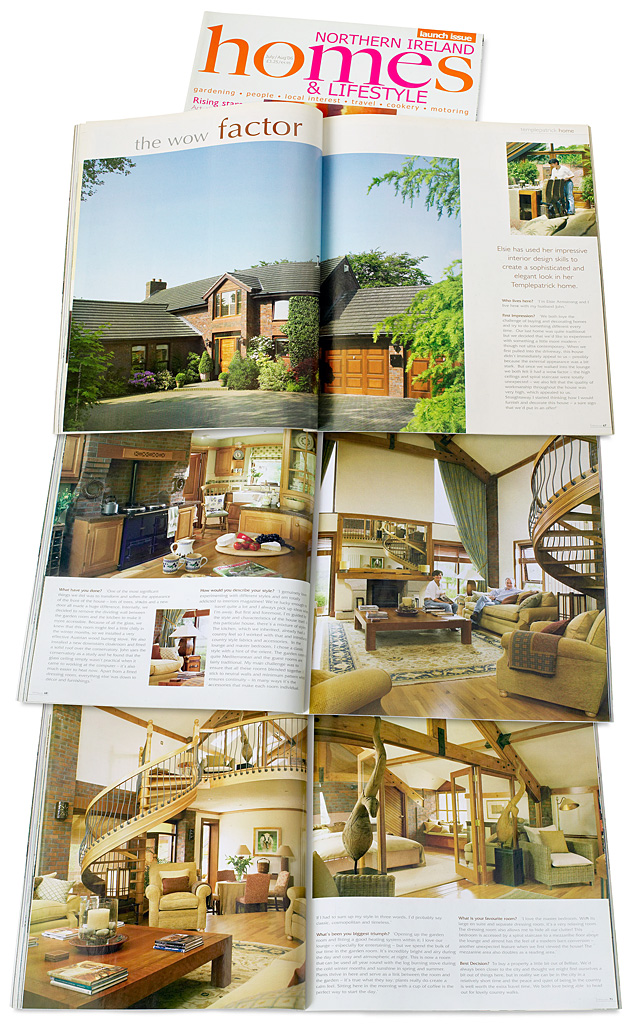 Pages 66 to 73 in the July and August 2006 issue (Launch issue) of Northern Ireland Homes & Lifestyle magazine featuring Elsie and John Armstrong's modern detached house near Dunadry in County Antrim.