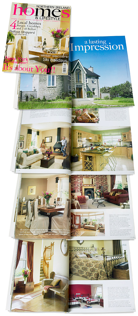 The cover plus pages 48 to 56 in the January 2007 issue of Northern Ireland Homes & Lifestyle magazine featuring Allison and John Cordner's new-build house near Greyabbey in County Down.