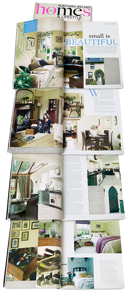Pages 26 to 34 in the April 2007 issue of Northern Ireland Homes & Lifestyle magazine featuring Julie and David Morrow's two-bedroom terraced cottage near Comber in County Down.