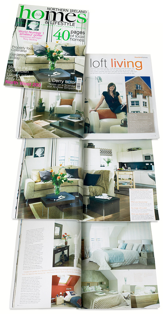Cover plus pages 26 to 34 in the May 2007 issue of Northern Ireland Homes & Lifestyle magazine - featuring Ciara Jennings' Laganside apartment in Belfast.