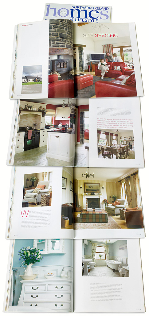 Pages 56 to 65 in the February 2008 issue of Northern Ireland Homes & Lifestyle magazine featuring Noeleen and Brian Glass's new-build traditional-style bungalow in County Antrim.