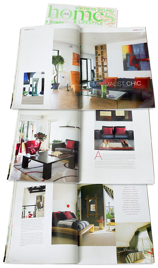 Pages 38 to 45 in the April 2008 issue of Northern Ireland Homes & Lifestyle magazine featuring Stella and Anthony Martin's architecturally designed house in the County Down town of Bangor.