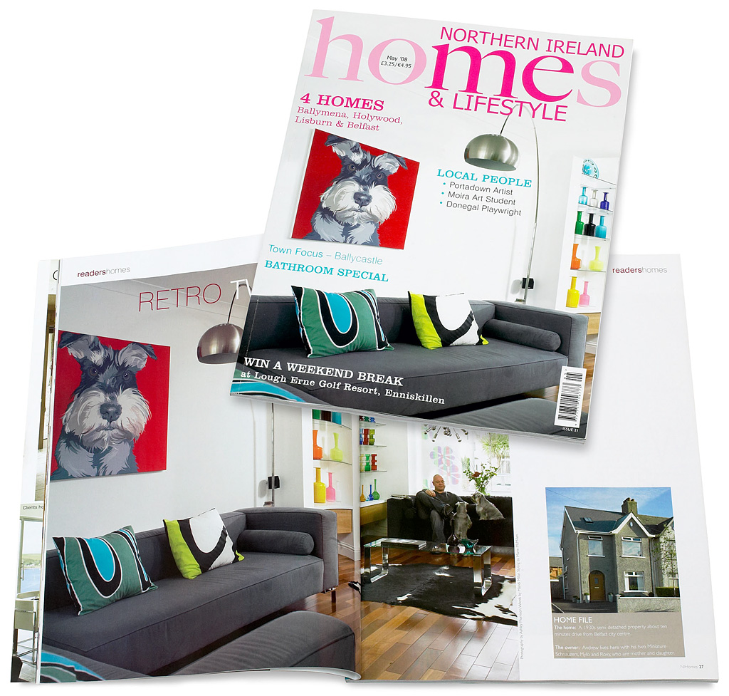 Cover plus pages 26 to 33 in the May 2008 issue of Northern Ireland Homes & Lifestyle magazine featuring Andrew Harpur's 30s semi-detached house in Belfast.