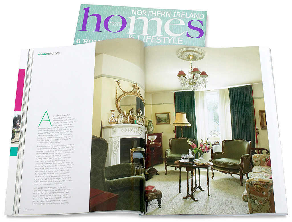 Pages 47 to 55 in the July / August 2008 issue of Northern Ireland Homes & Lifestyle magazine featuring Sam Millar's apartment in a 1940s garden village development near Belfast in County Antrim.