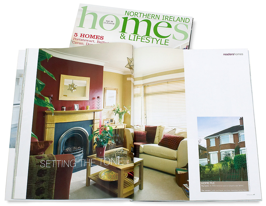 Pages 46 to 52 in the September 2008 issue of Northern Ireland Homes & Lifestyle magazine featuring Judith and Neales Baker's 1950s semi-detached house in Belfast.