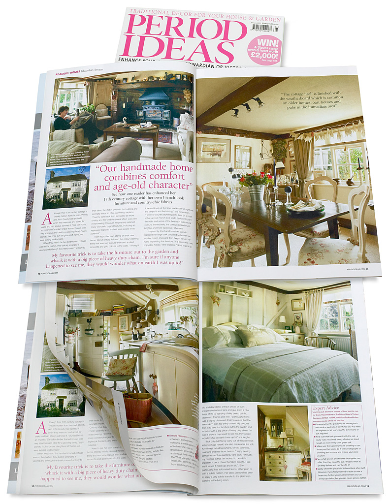Pages 12 to 17 in the January 2011 issue of Period Ideas magazine featuring Wendy and John Goody's 17th-century cottage near Hawkhurst in East Sussex.