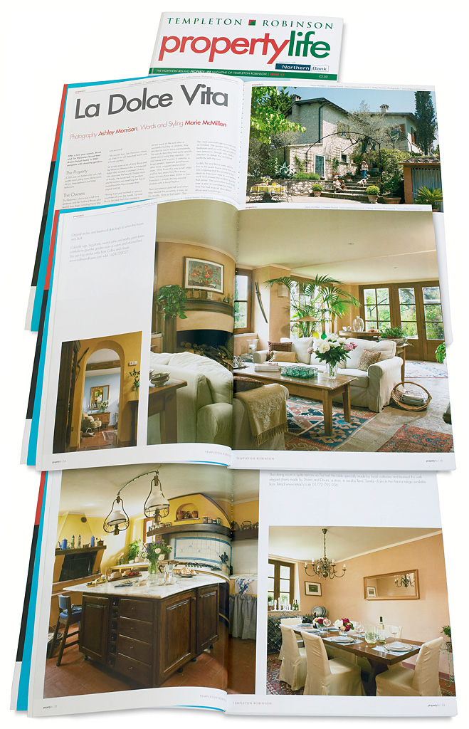 Pages 8 to 19 in issue 12 of Templeton Robinson's Property Life magazine featuring Tia & Bruce Weissman's Italian villa Casa Lara located near Amelia in Umbria.