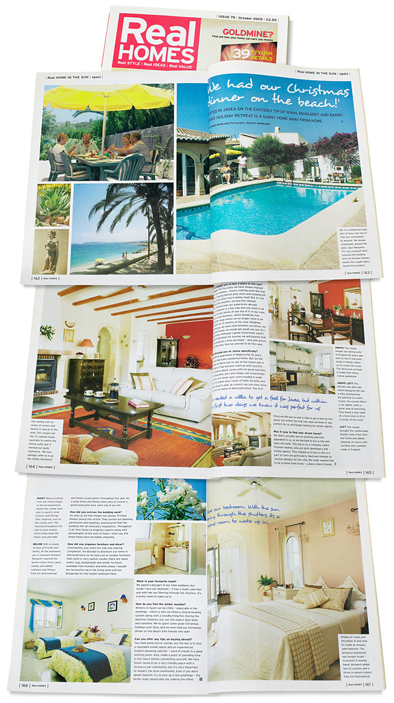 Pages 162 to 167 in the October 2005 issue of Real Homes magazine featuring Margaret & Barry Harris' villa located in Javea on the most easterly tip of Spain.