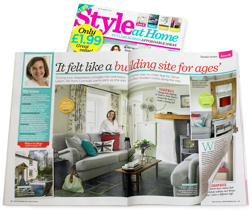 Pages 86 to 92 in the September 2011 issue of Style at Home magazine featuring Tanya & Graham Leech's cottage near Wadebridge in Cornwall.