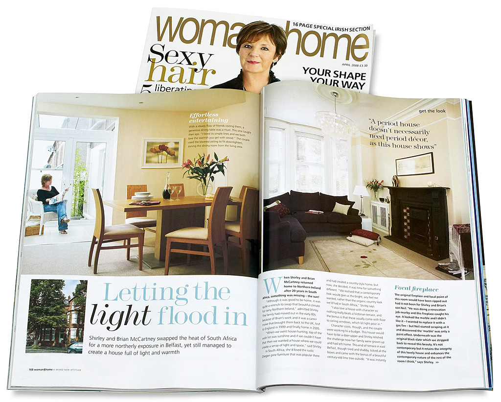 Pages 168 to 173 in the April 2008 issue of Woman & Home magazine featuring Shirley and Brian McCartney's townhouse in Belfast.