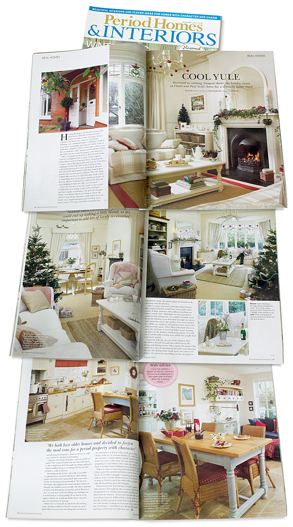 Pages 36 to 42 in the January 2012 issue of Period Homes & Interiors magazine featuring Marie and Alan McMillen's Edwardian semi-detached house which they called 'Dundela' in Belfast at Christmas.