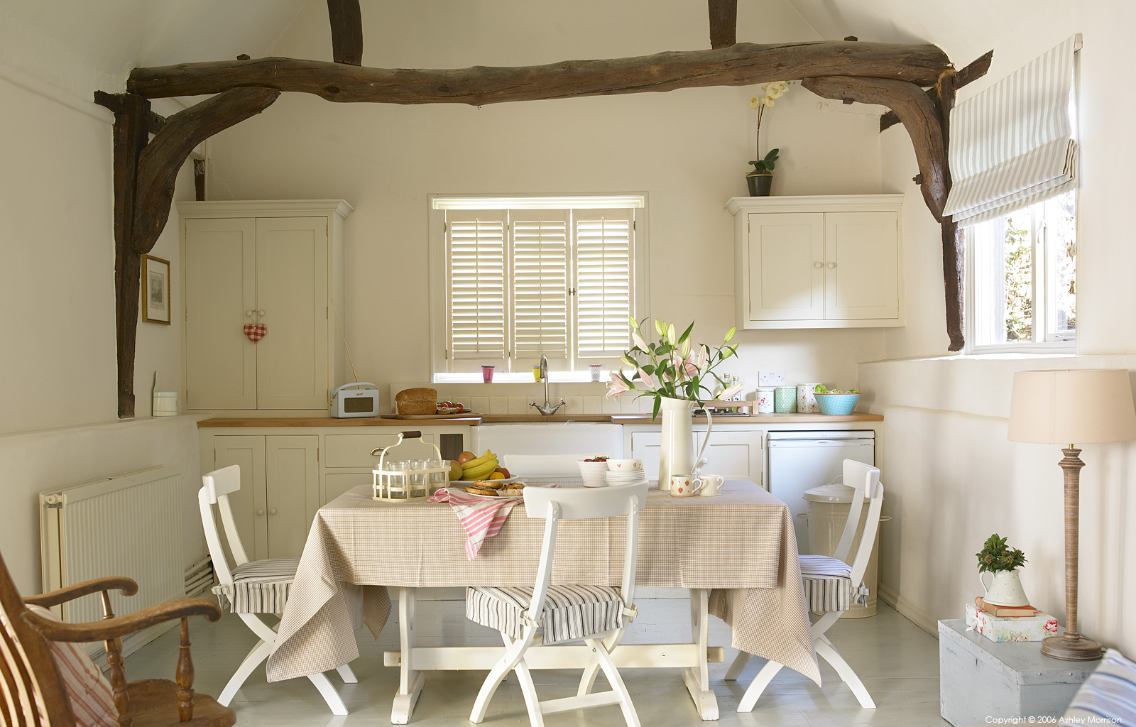 The kitchen in Sarah & Edward Bird's cottage at Dagley Farm in Surrey by Ashley Morrison.