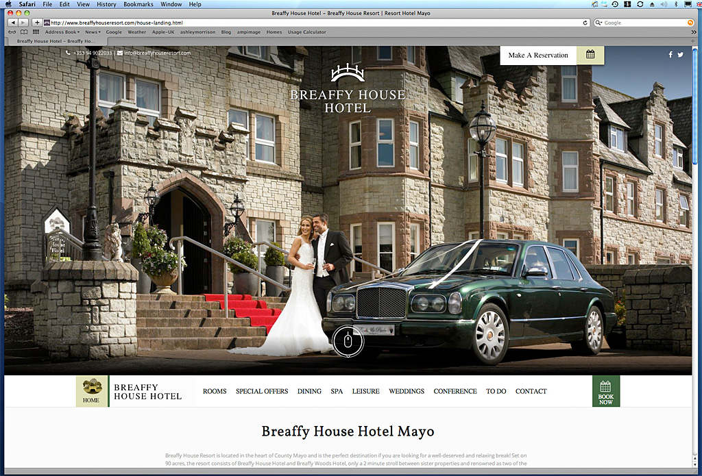 The Home page on Breaffy House Hotel's website