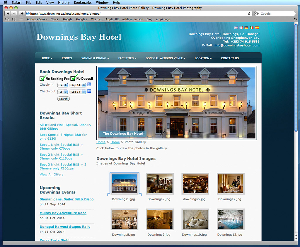 Screen shot of a page on the Downings Bay Hotel's website showing the image we produced of the exterior.