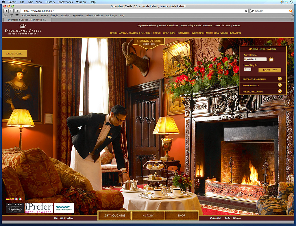 Screen shot showing how  our images was used on the Home page of Dromoland Castle's website.