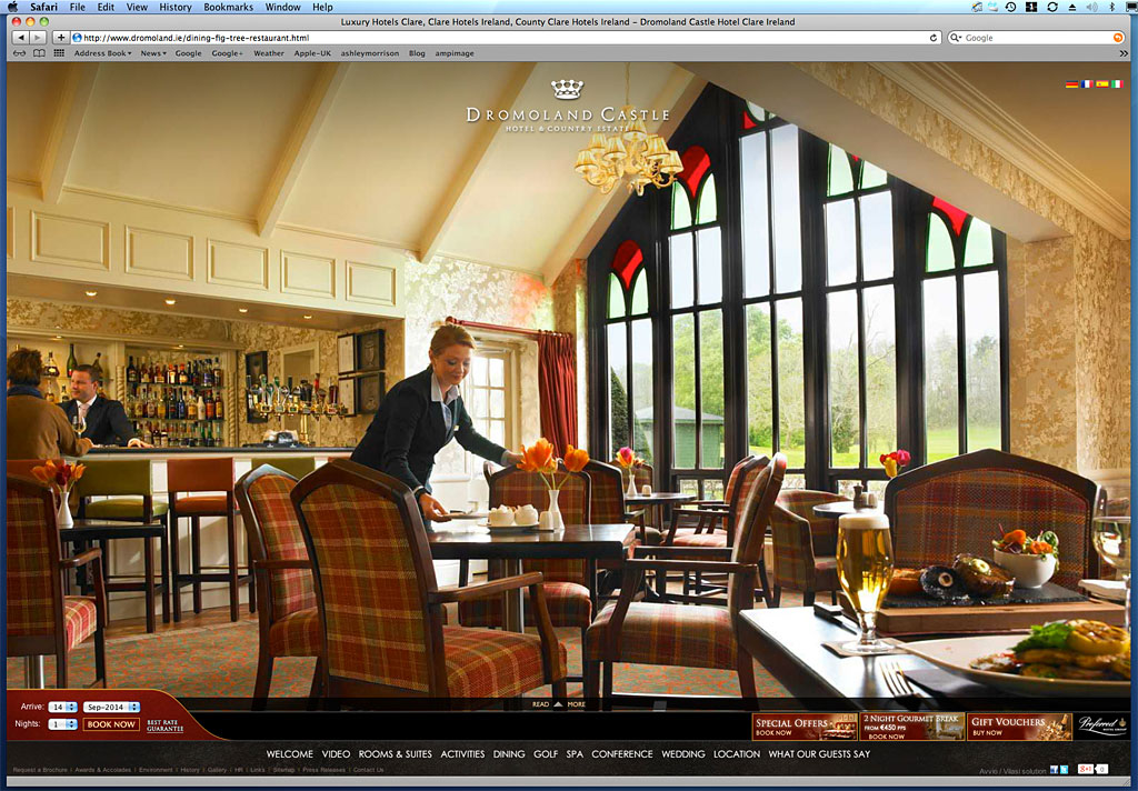 Media use: Worldwide web - The Fig Tree restaurant at Dromoland Castle.