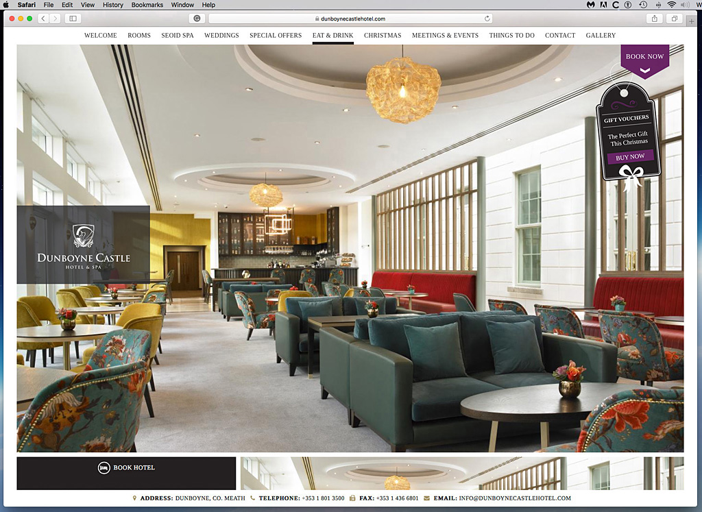 Screenshot of the Eat & Drink page on the Dunboyne Castle Hotel's website.