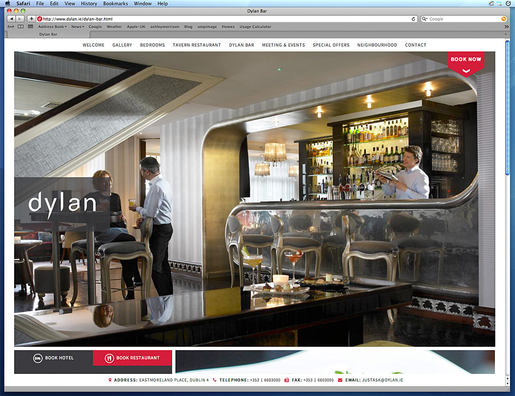 Page on the Dylan Hotel's website about their Cocktail bar in Dublin