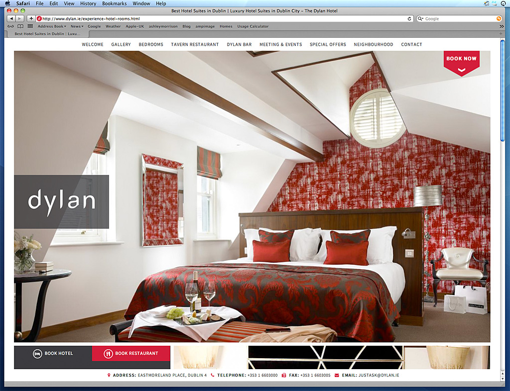Page on the Dylan Hotel's website about Luxury bedroom suites in Dublin.