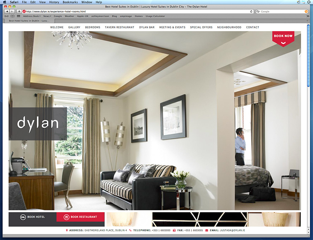 Page on the Dylan Hotel's website about Luxury bedroom suites in Dublin.