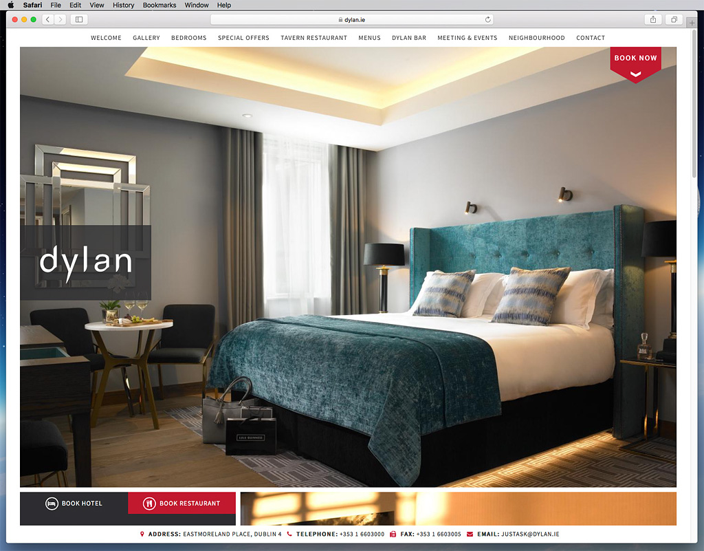 Screen shot of the Luxury Style Room page on the Dylan Hotel's website. 