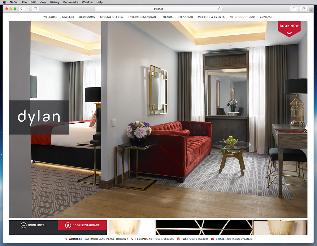 Screen shot of the Experience suite page on the Dylan Hotel's website.
