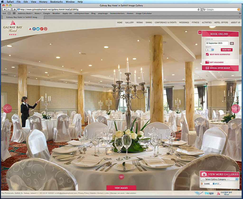 Screen shot showing the Waterside Wedding Venue on the Wedding page of Galway Bay Hotel's website.