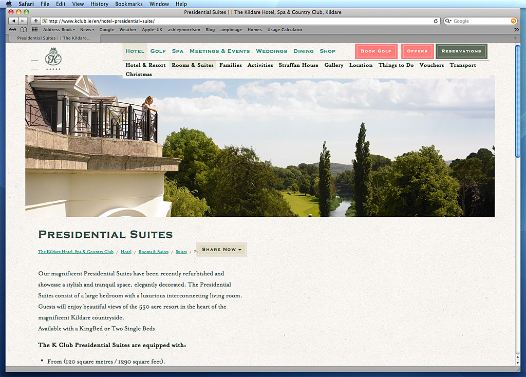 The Presidential Suites page on The K Club's website.