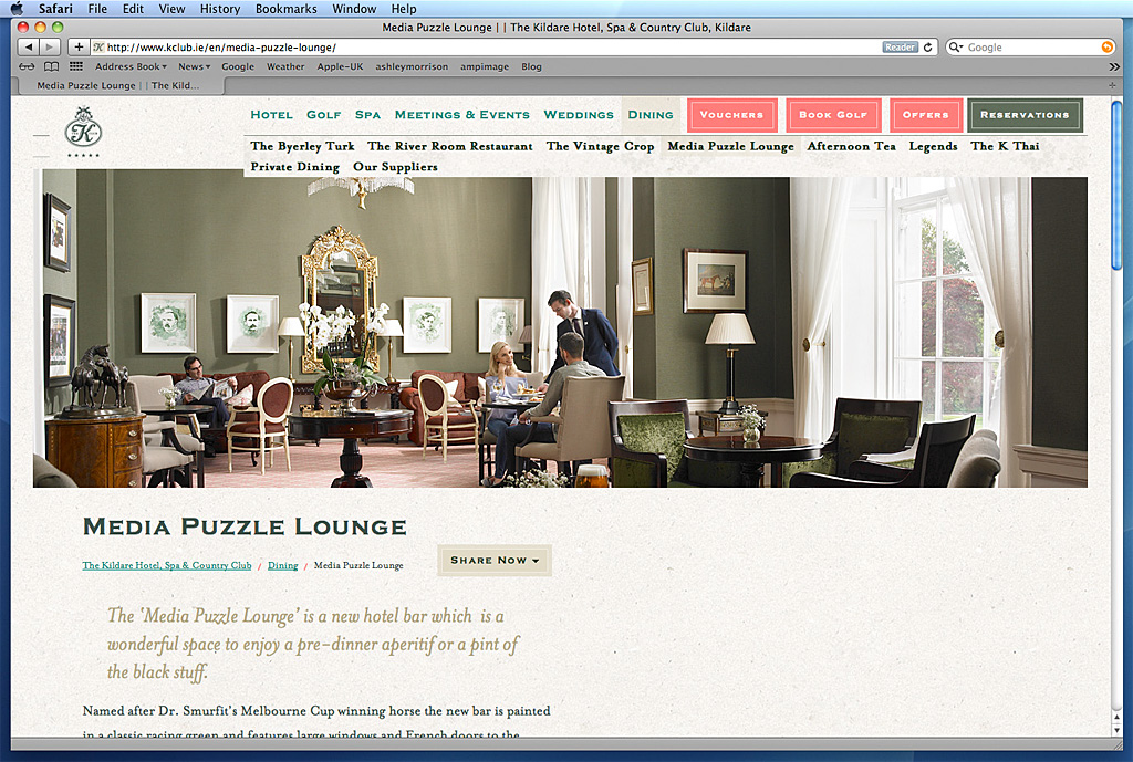 Screen shot of the Media Puzzle Lounge on The K Club's website.