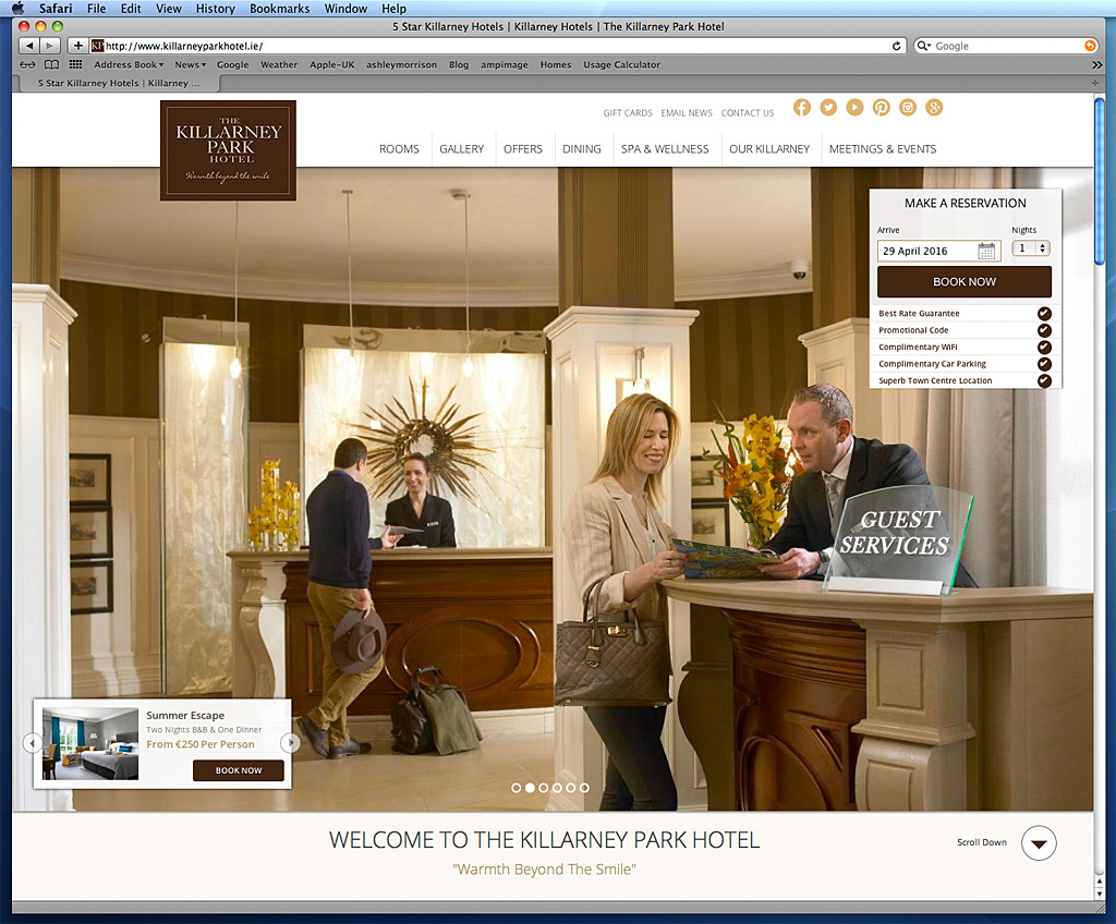 Home page on the Killarney Park Hotel's website.