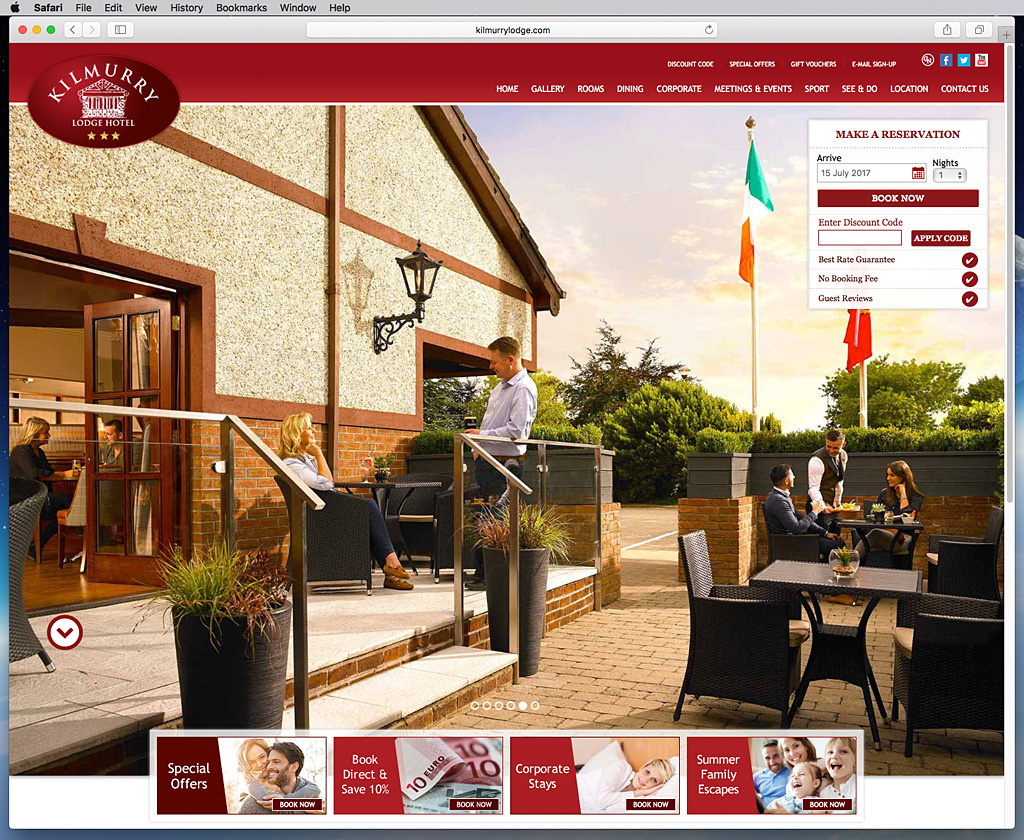 Screen shot of the Home Page on Kilmurry Lodge Hotel's website.