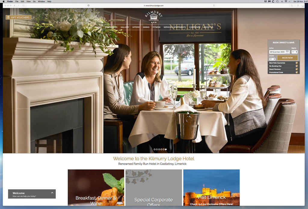 Our work as seen on the Home page of the Kilmurry Lodge Hotel's website.
