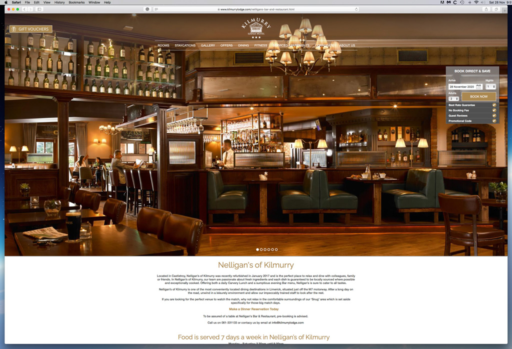 Our work as seen on the Nelligan's Bar page of the Kilmurry Lodge Hotel's website