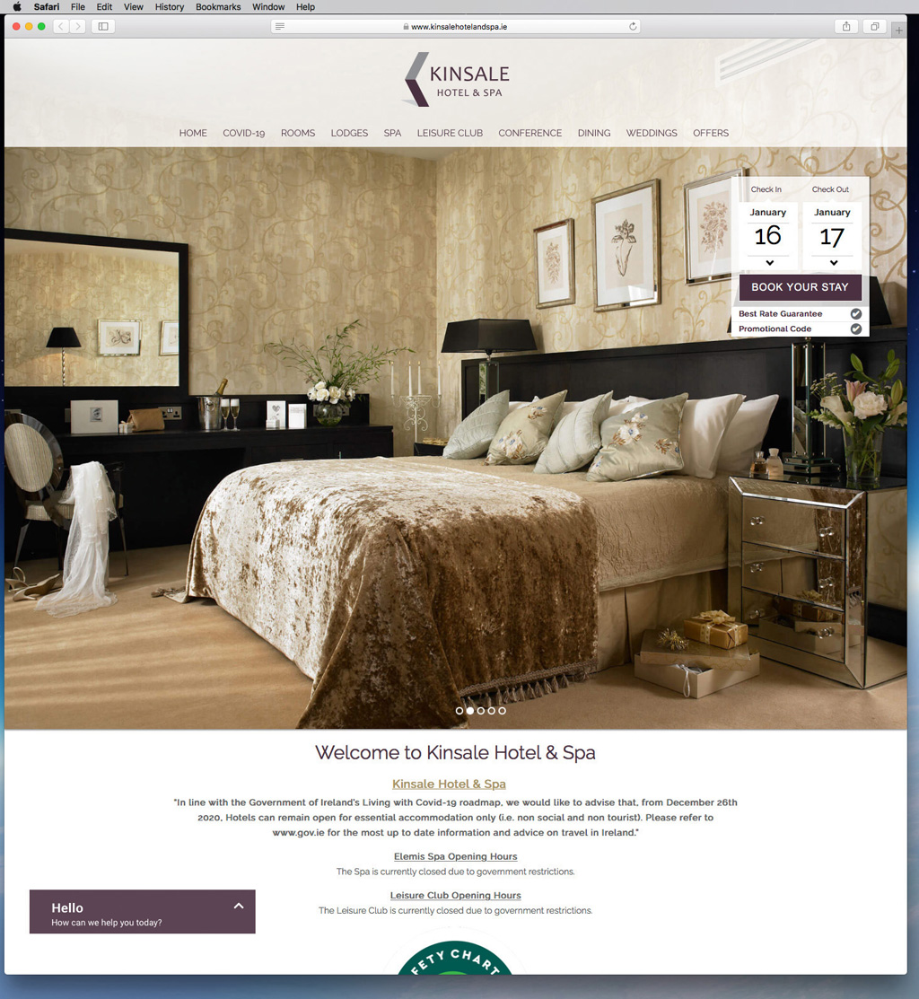 Our work as seen on the Home page of the Kinsale Hotel & Spa's website.
