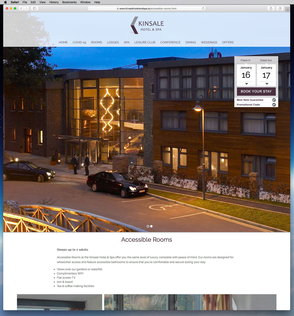 Our work as seen on the Accessible Rooms page of the Kinsale Hotel & Spa's website