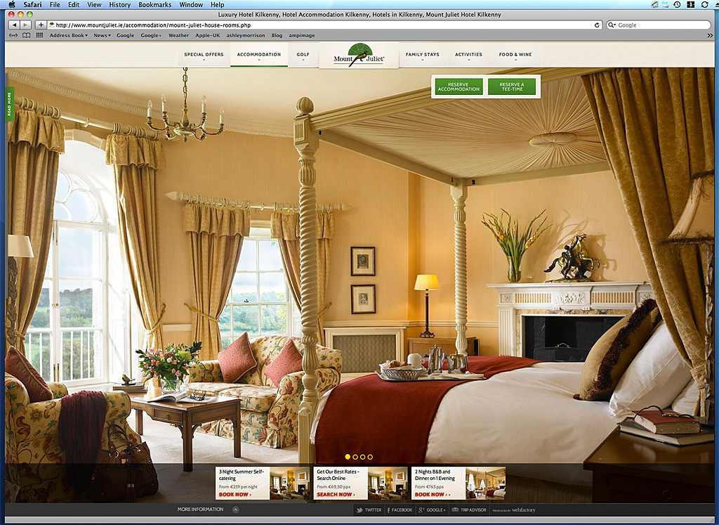 Screen shot showing how our image was used on the Accomodation page of the Mount Juliet Country Estate's website.