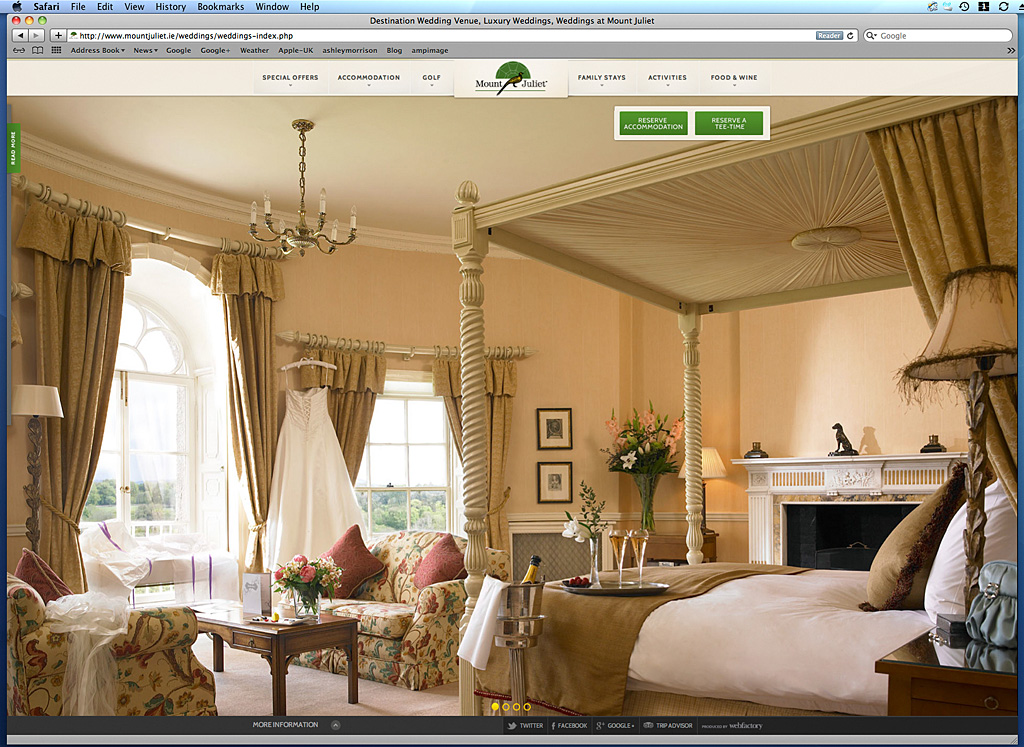 Screen shot showing how our image has been used on the Weddings page of Mount Juliet Country Estate's website.